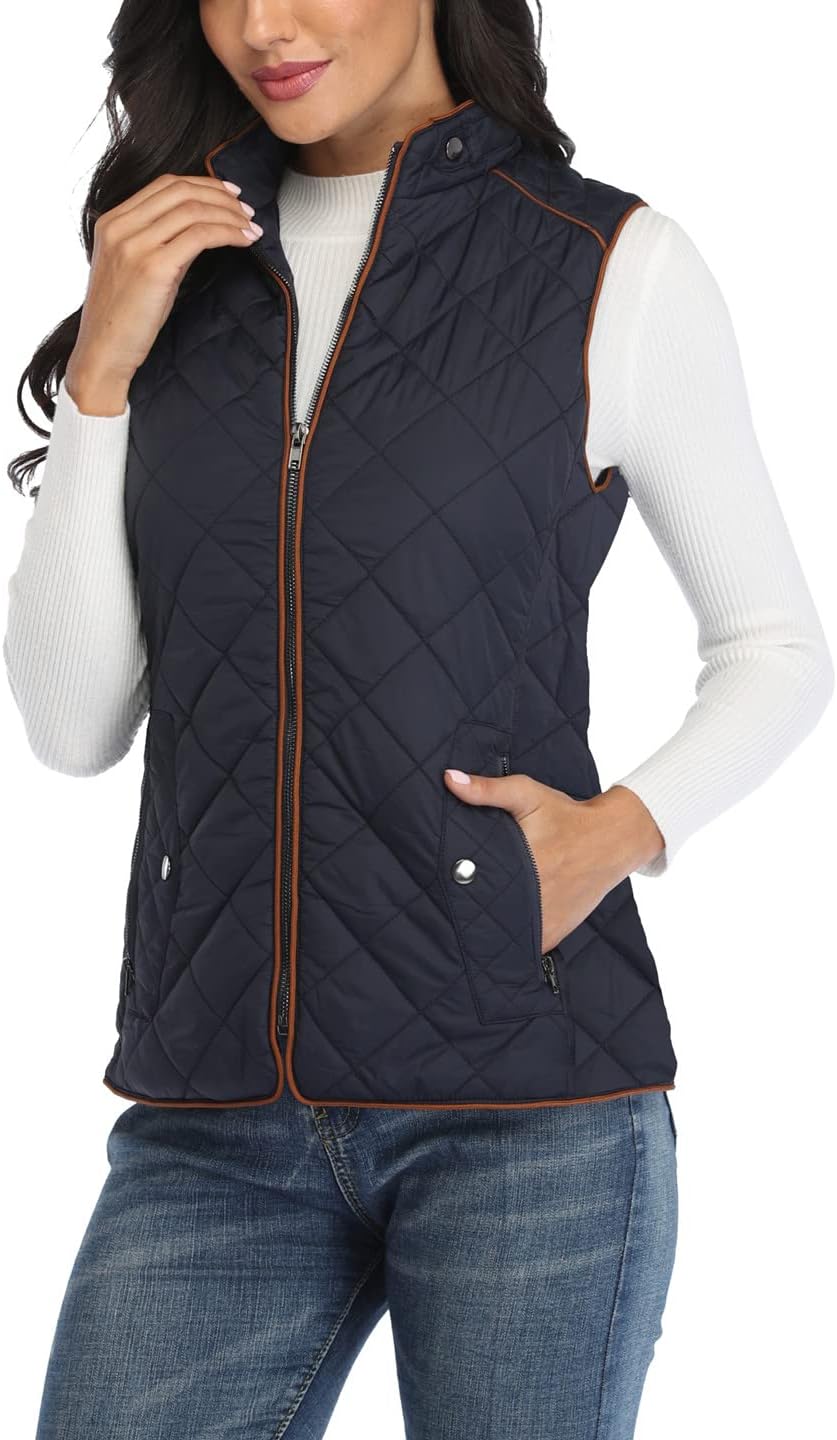 Anienaya Women's Quilted Vest Lightweight Padded Gilet Stand Collar Sleeveless Zip Up Puffer Warm Jacket w 2 Pocket - Image 3