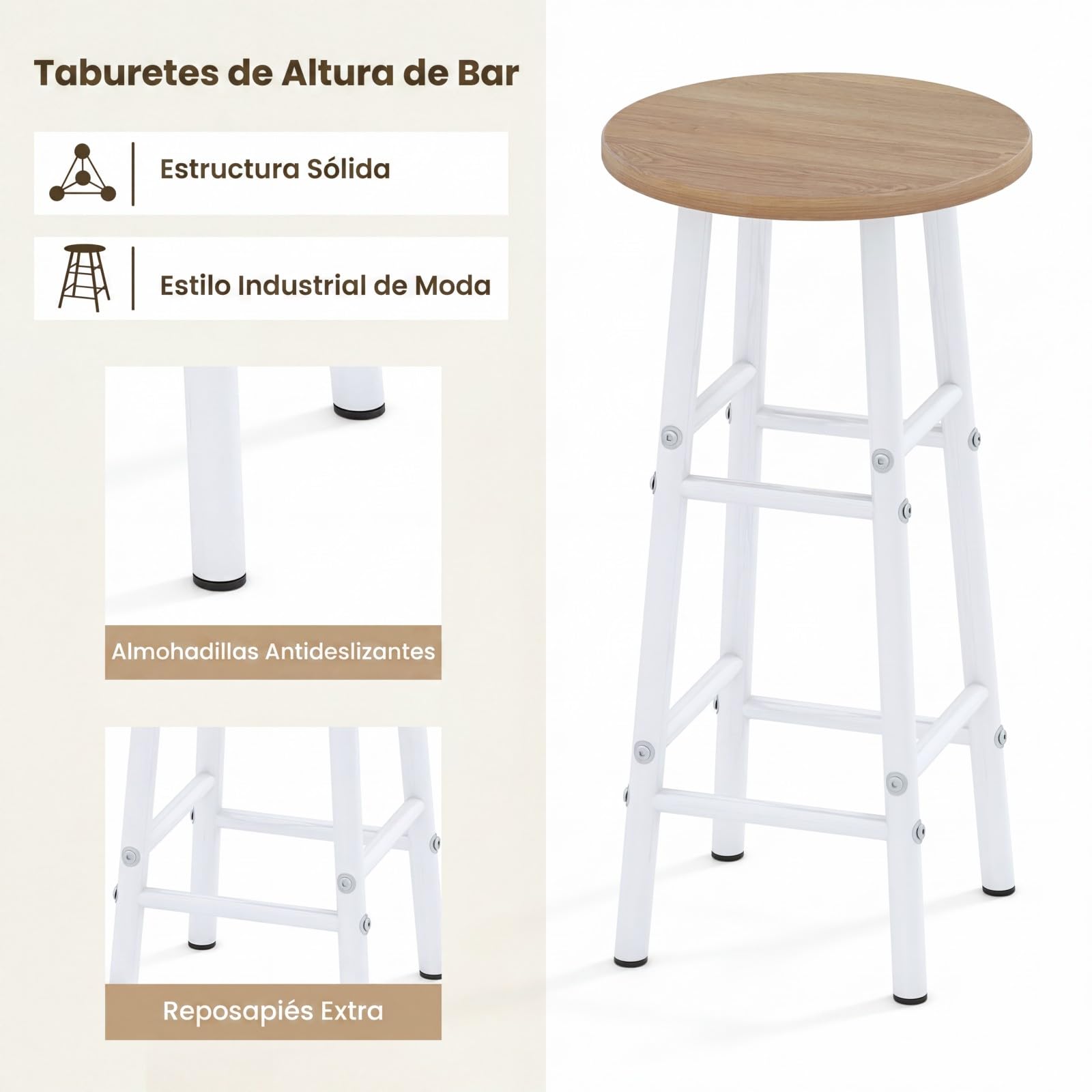 COSTWAY Juego de 3 Piezas Mesa y Sillas de Bar, Mesa y Taburetes Industriales con Soportes para Copas de Vino y Estantes para 6 Botellas de Vino, Juego de Mesa para Comedor Cocina (Natural)