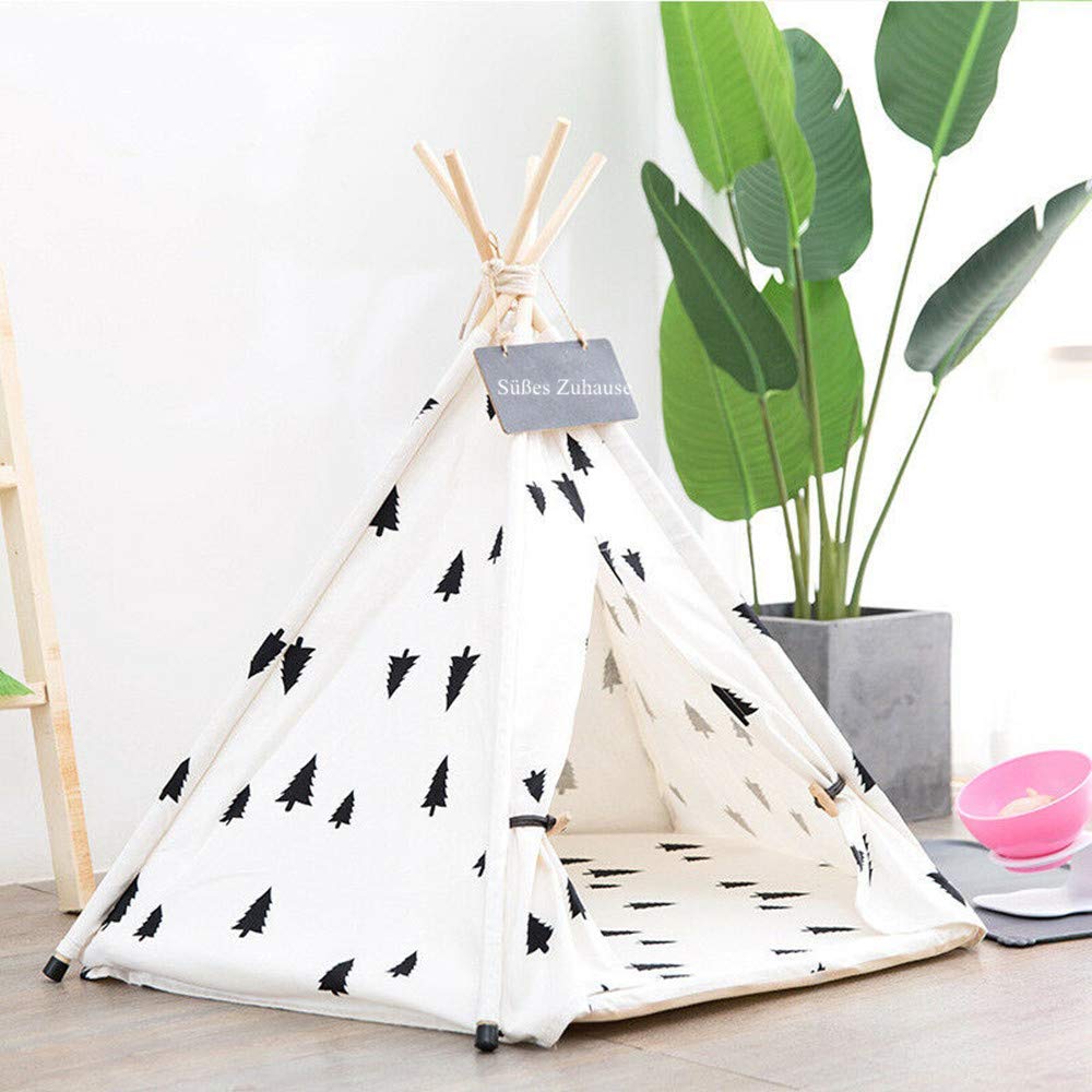 TentHome Tente Tipi pour Chiens Chiots Maison des Chats et Animaux de Compagnie Niche pour Chien Amovible et Lavable (sans Coussin), Pin Noir (L(7-15kg))