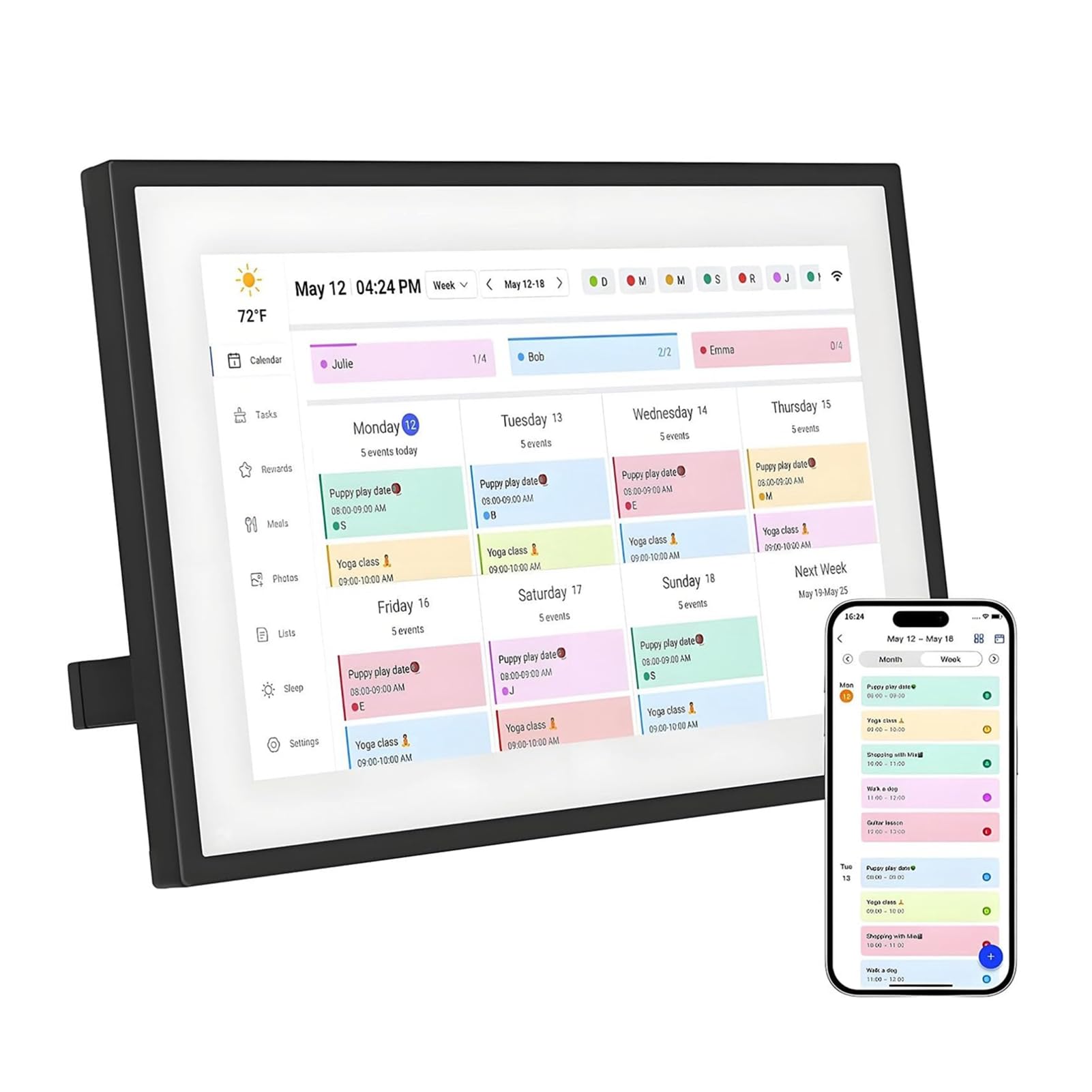 SENECESLI Calendario Digital de 10.1 Pulgadas+marco de Imagen Digital, Cuadro de Tareas Electrónicas Inteligentes y Planificador Familiar para Pared o Escritorio, Pantalla Táctil