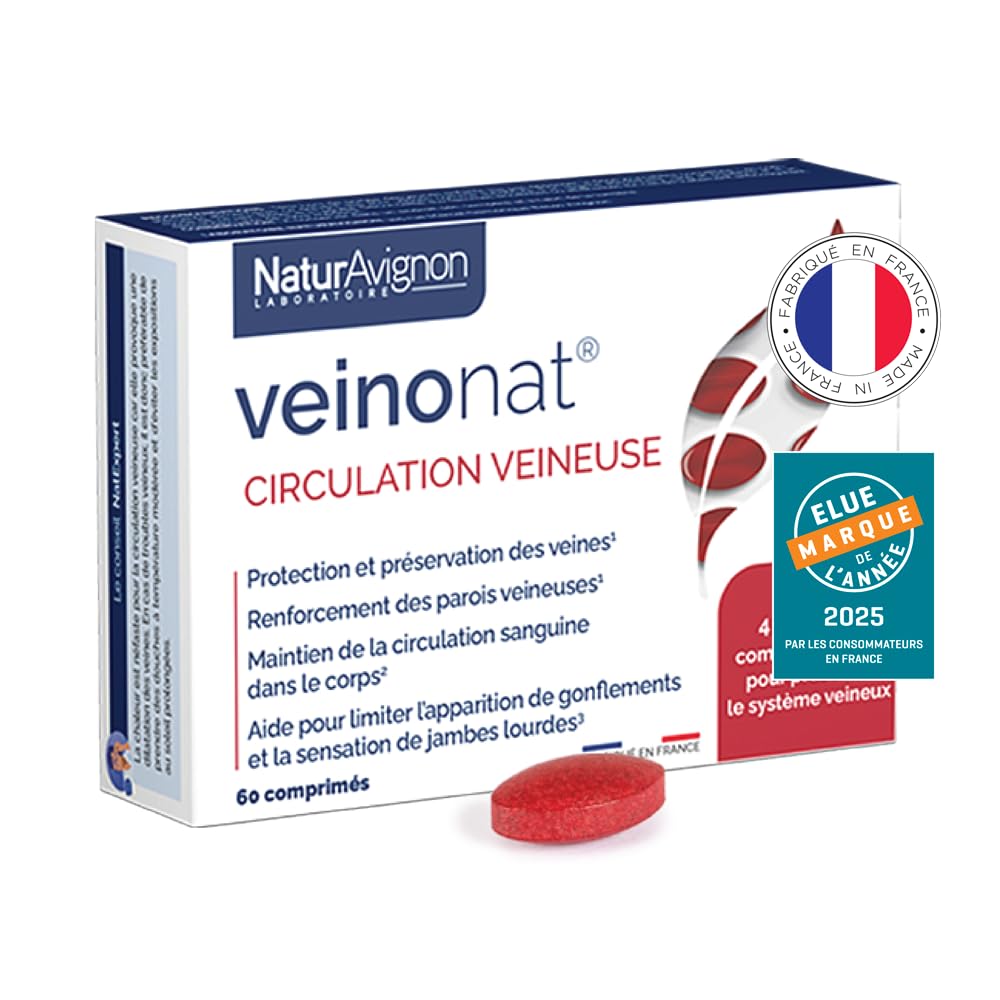 NaturAvignon Veinonat Comprimés | Complement alimentaire circulation sanguine jambes | Marron d'Inde + Pépins de raisin + Fragon + Mélilot | stimulateur circulatoire jambes | 60 comprimés (30 jours)