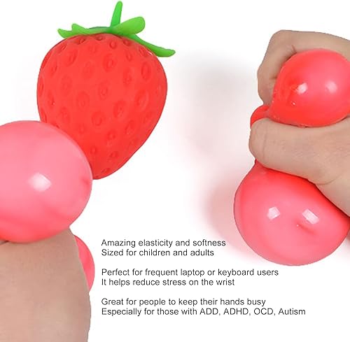 Miniatura 6 de plplaaoo Juguetes para el estrés, 12 piezas de juguete suave de fresa, juguetes de simulación de fresa, suave resistente a desgarros, bola de masa