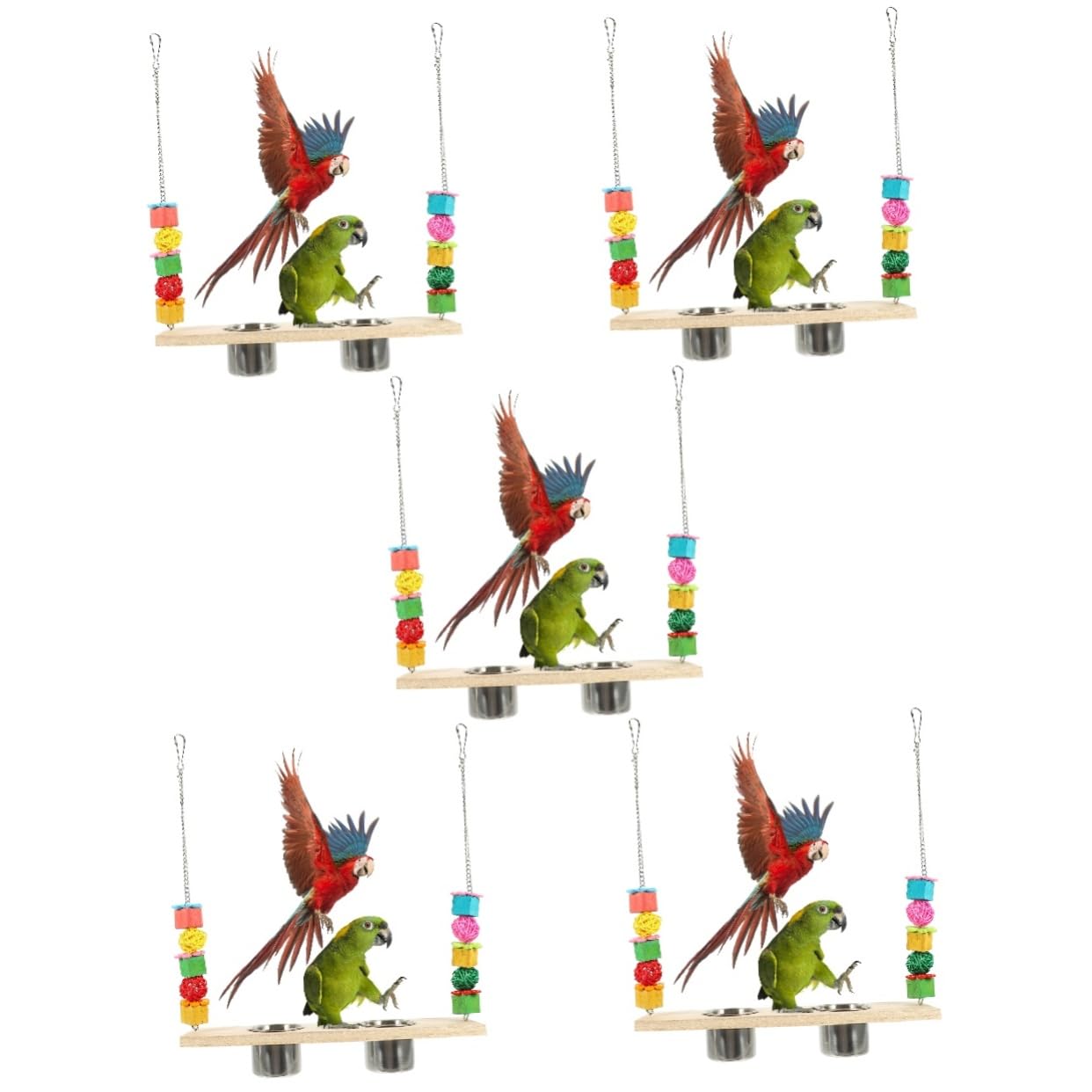 minkissy 5 piezas de juguete de búsqueda de loro, perca de pollito, columpio de loro con taza de comida, juguete de mordida de loro, juguetes de pájaros para cacatúas, perchas, juguete de loro,