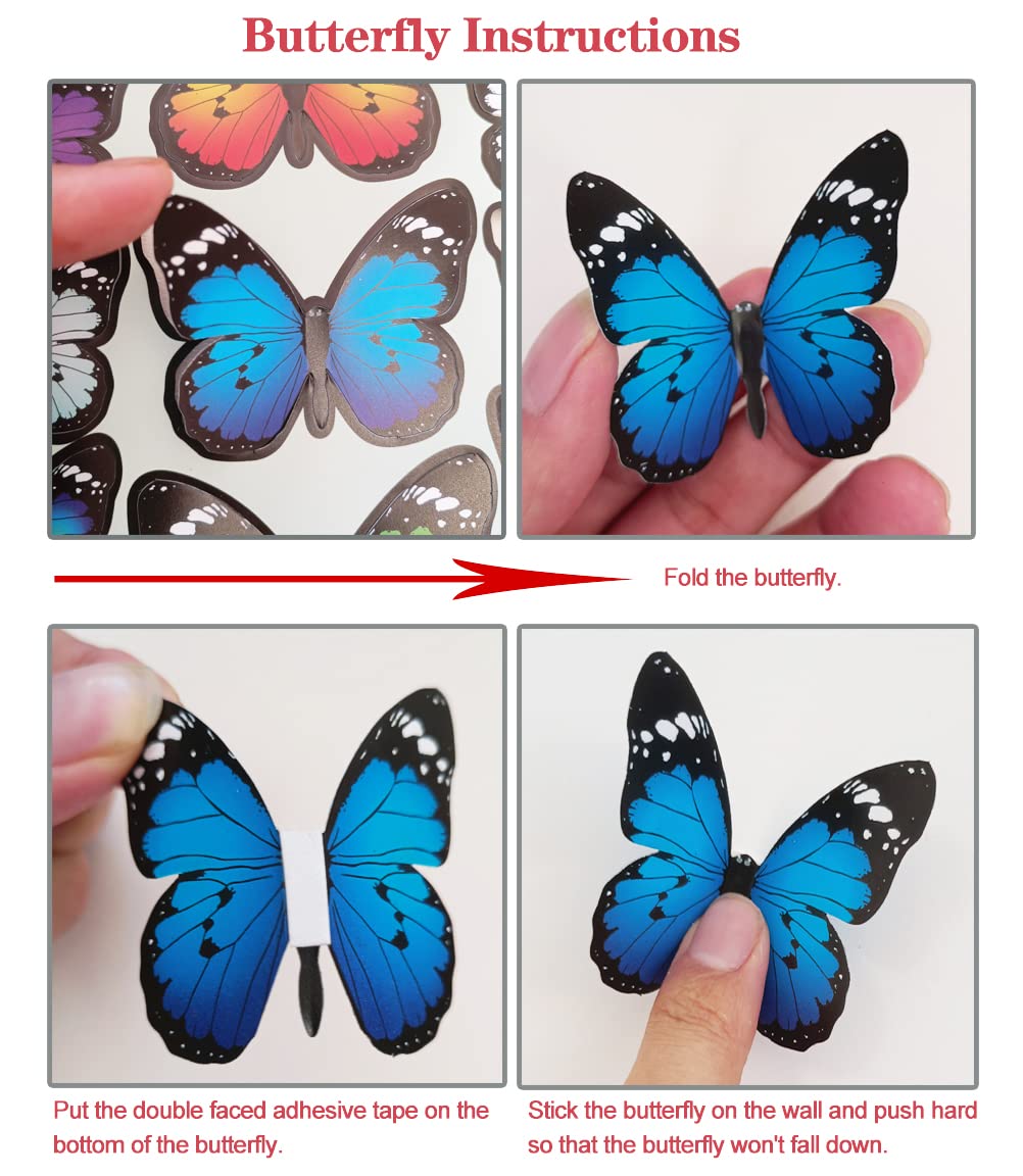 80 PCS Butterfly Wall Decals, 3D Butterfly Wall Decor Stickers for Home Wall Decor Room Decor