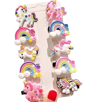BAKEFY 10 pcs Unicorn Hair Clips Princess Mermaids Hair Clips Set Baby Hairpin For Kids Girls Toddler Barrettes Hair Accessories (UNICORN RAINBOW)