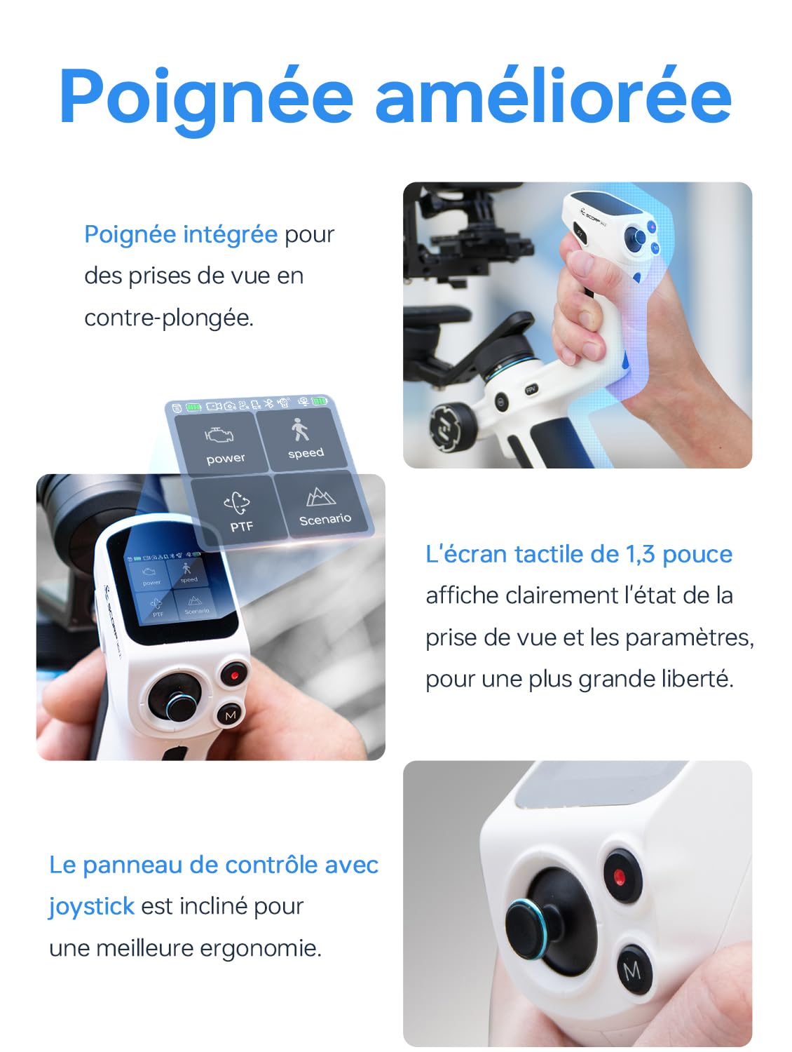 Feiyu SCORP Mini 2 Stabilisateur Camera 3 Axes IA Intégré 4 en 1 Charge Utile 1200g Prise de Vue Verticale Native