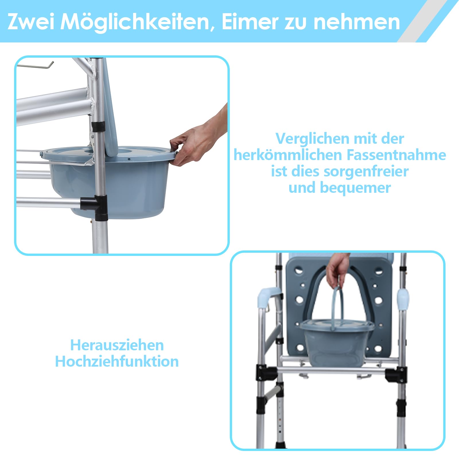 Sedia per WC per senior, portatile, regolabile in altezza, 42-54 cm, con seduta imbottita e secchio per WC, antiscivolo per camera da letto e bagno