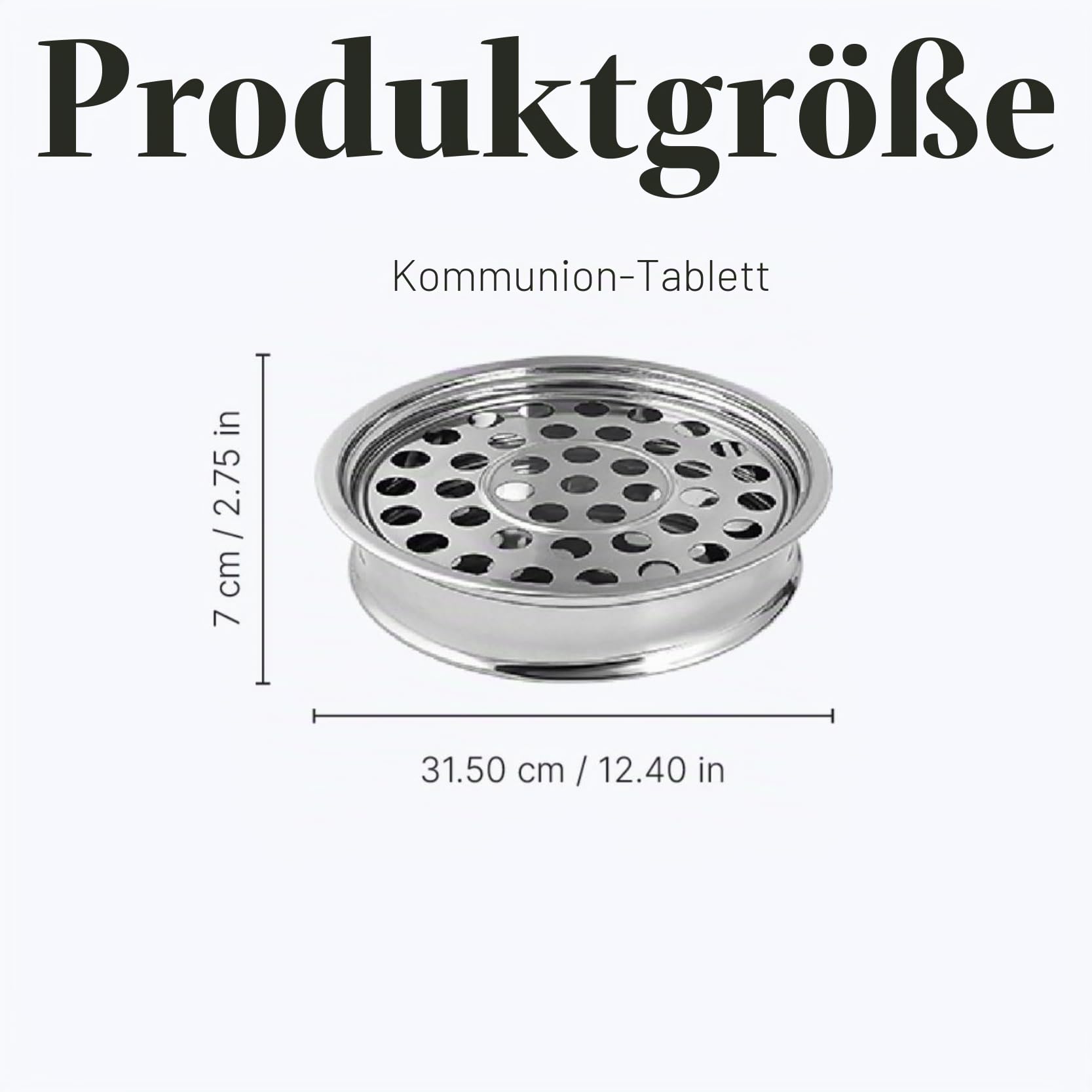 Premium-Serviertablett für Wein zur Heiligen Kommunion – Edelstahl, silberfarbene Hochglanzoberfläche, kirchliches Kommunionszubehör für religiöse Zeremonien