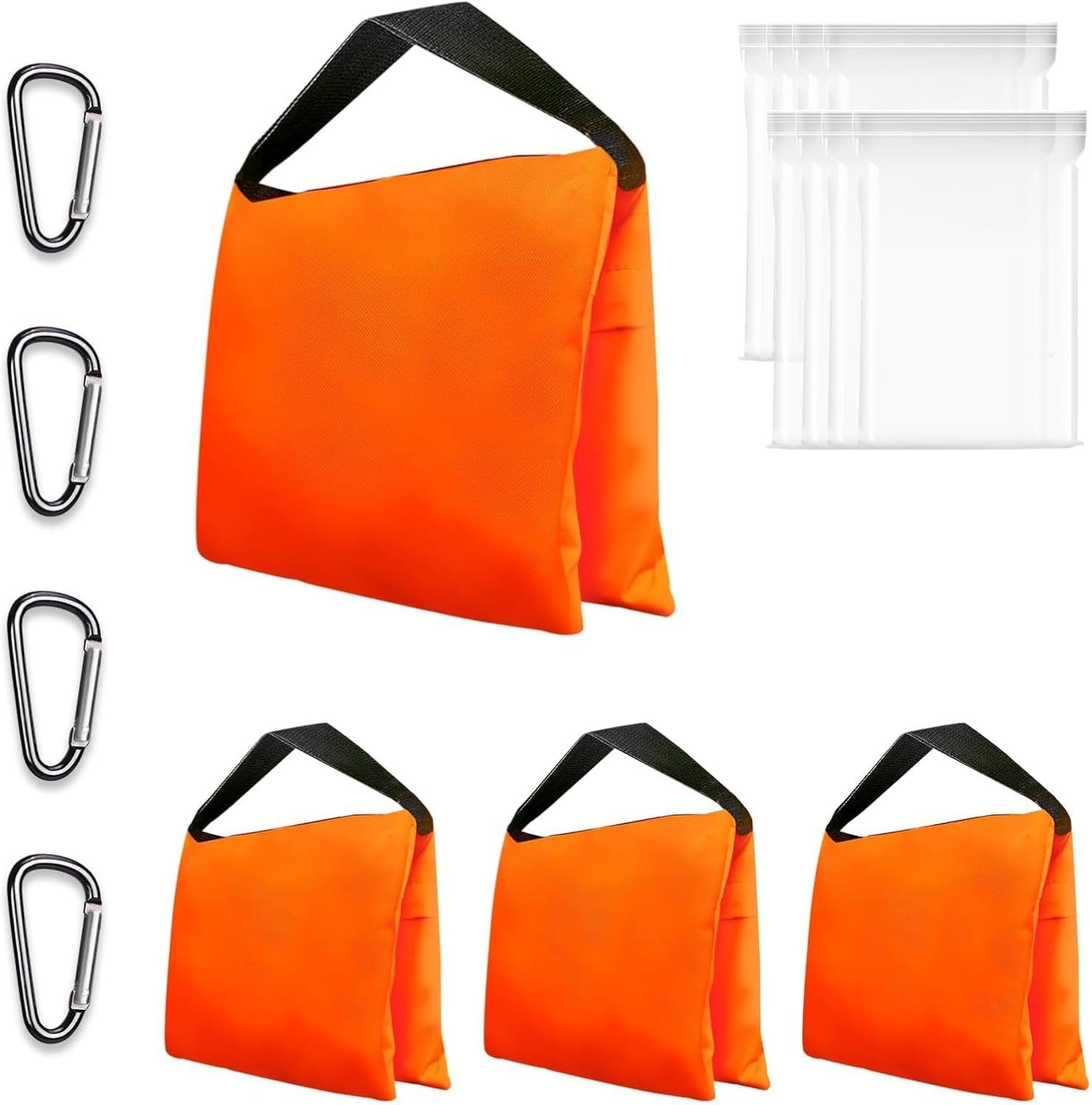 EMART Sacchi di Sabbia per Uso Intensivo Arancione Borsa peso Studio Fotografico Design a Bisaccia per Cavalletto Fotografico, Treppiede Leggero,Set Cinematografici, Produzioni dal Vivo -4 Confezioni