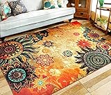 MeMoreCool Boho Area Rugs Retro Floral Home Living Mats Protective Decorative Carpets 1PC 75 X 98 Inch