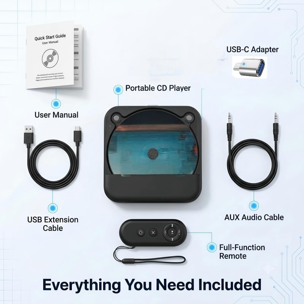 Portable Car CD Player with USB/AUX Port for Car, Truck, Computer