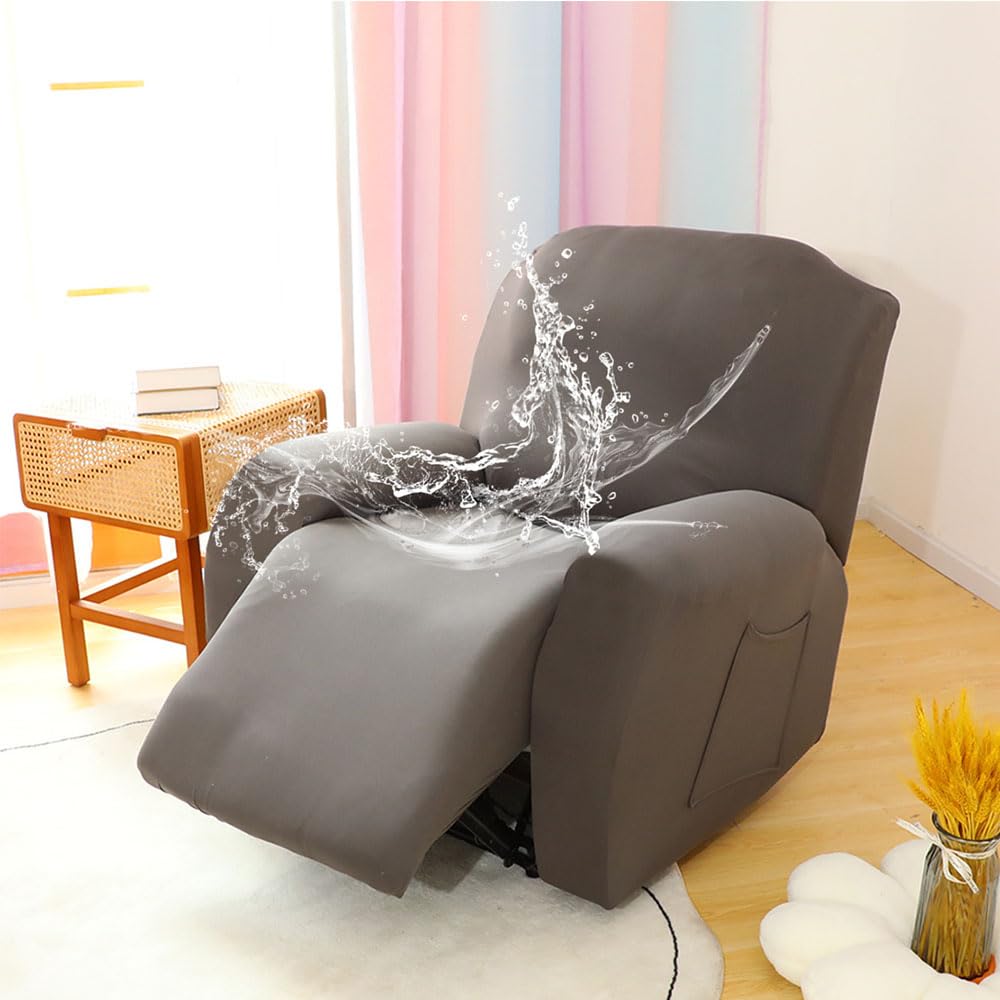 Morbuy Funda de Sillón Relax Elástica con Bolsillo para Butaca Reclinable, 1/2 /3 Plazas Fundas de Butacas Relax Reclinable Ajustables Universal, Fundas de Sillón Protector (Gris,1 Plaza)