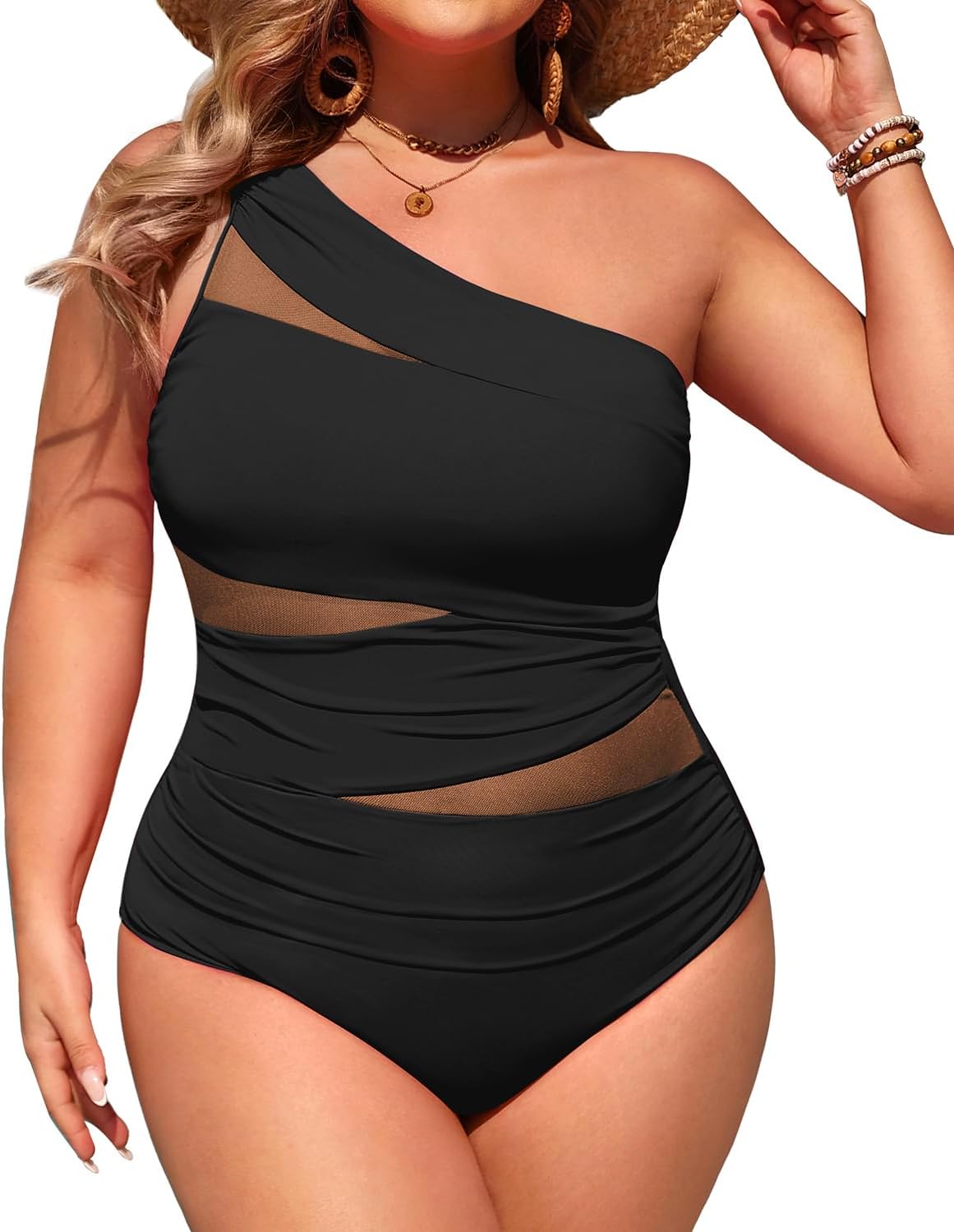 Aqua Eve Plus Size One Piece Swimsuit for Women Tummy Control Bathing Suits One Shoulder Swimwear