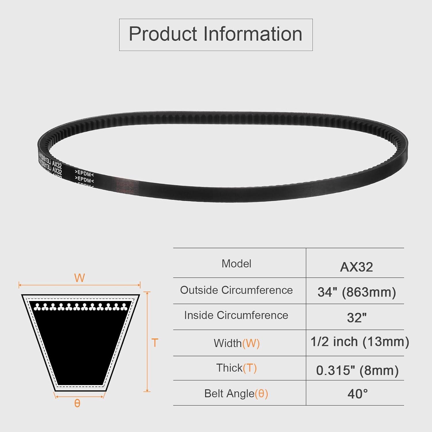 uxcell 3 pcs ax32 epdm v-belt, raw edge cogged industrial rubber v belt 1/2" width x 32" inside circumference ax32 3