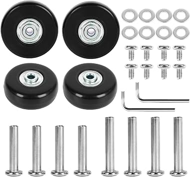 LOTOWELZON 4Pcs Set Luggage Replacement Wheels 45mm with 6mm0.24" Bearings Repair Kits ABEC 608zz for Suitcase and Inline Outdoor Skate and Caster Board Black, OD45*THK18mm/1.77"*0.7"