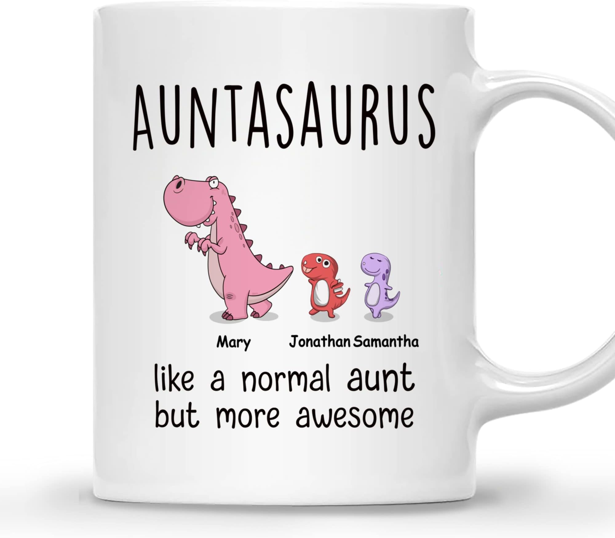 Gossby Personalized Custom Mug (2 kids) AUNTASAURUS like a normal aunt but more awesome Great Grandma Coffee Mug, Mother's Day Gifts For Grandma From Granddaughter Grandson, Grandmother Birthday Gift