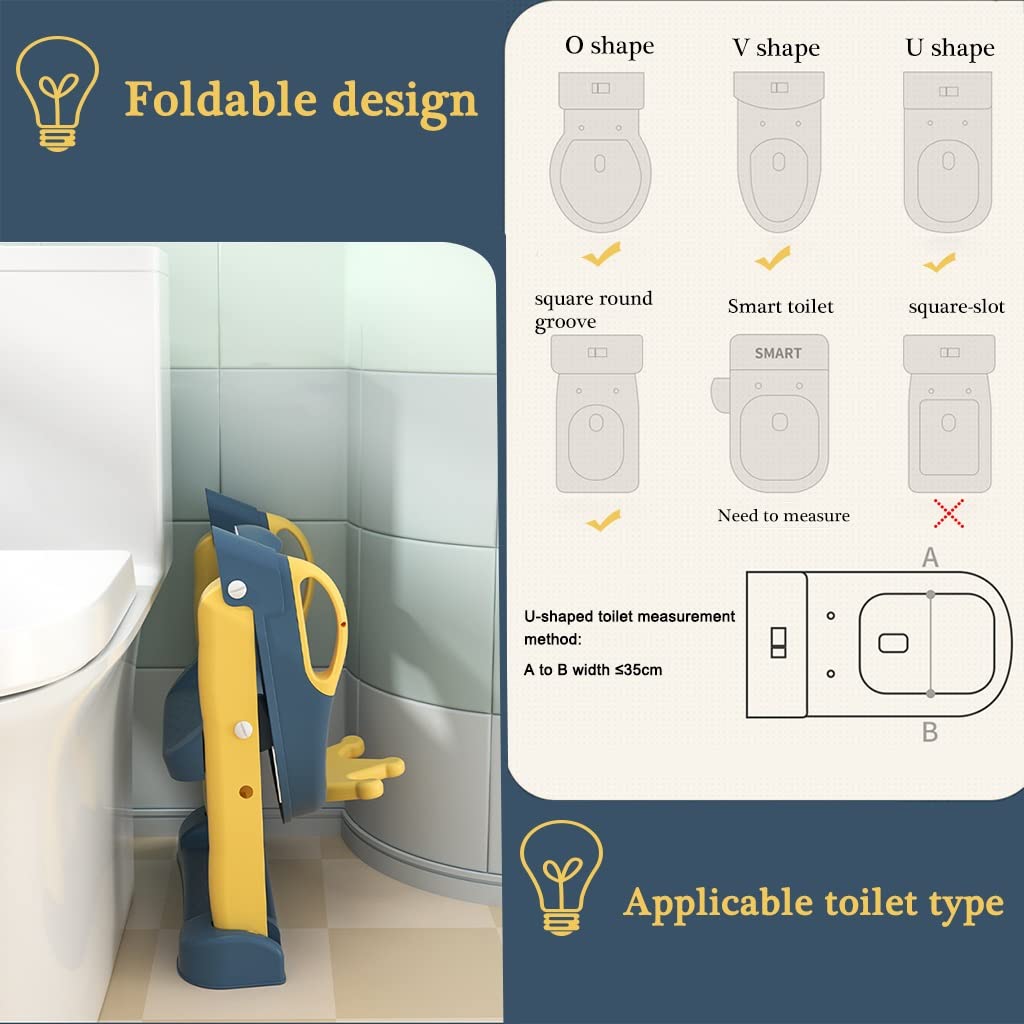 Wc Trainer Mit Treppe Süße Krone Toilettentrainer Mit Treppe Mit Rückenlehne, Verstellbares Falten Toiletten-Trainer Für Mädchen Und Jungen, Belastbarkeit 75kg