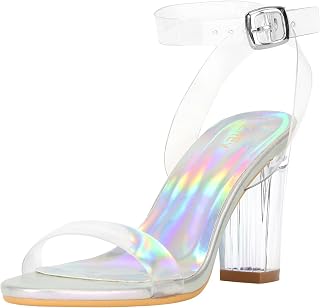 ZriEy Women's Clear Chunky Block Heeled Sandals Ankle Strap High Heels | 3.35 Inch Open Toe Ankle Strap Chunky Block Heels, Wedding Party Bridal Prom Daily Work Comfortable Clear Dress Shoes