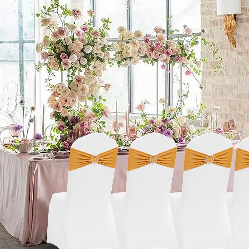 Miniatura 5 de 100 cintas elásticas de elastano para silla, con hebilla deslizante, lazos elásticos universales para sillas para bodas, fiestas, ceremonias,