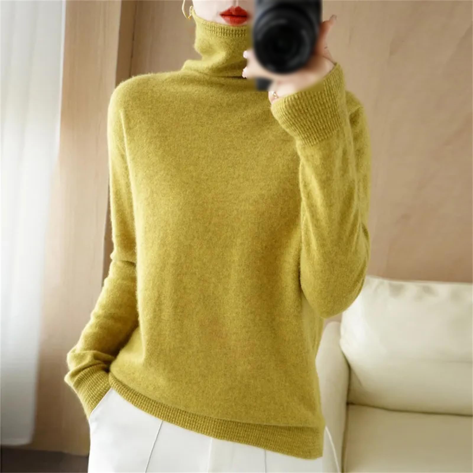 Maglione in o Lana Autunno E Inverno Pullover con Colletto dal Design A Ferro di Cavallo da Donna Top Lavorato A Maglia Casual