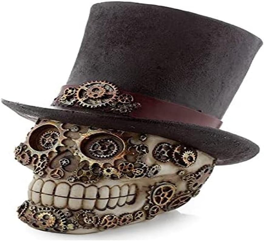 Puckator Steampunk Style Skull with Top Hat - Home Decoration - Steampunk Style Skull With Hat - Ornaments - Resin - Home Accessories - Living Room Accessories - Human Skeleton - Goth Gifts For Men