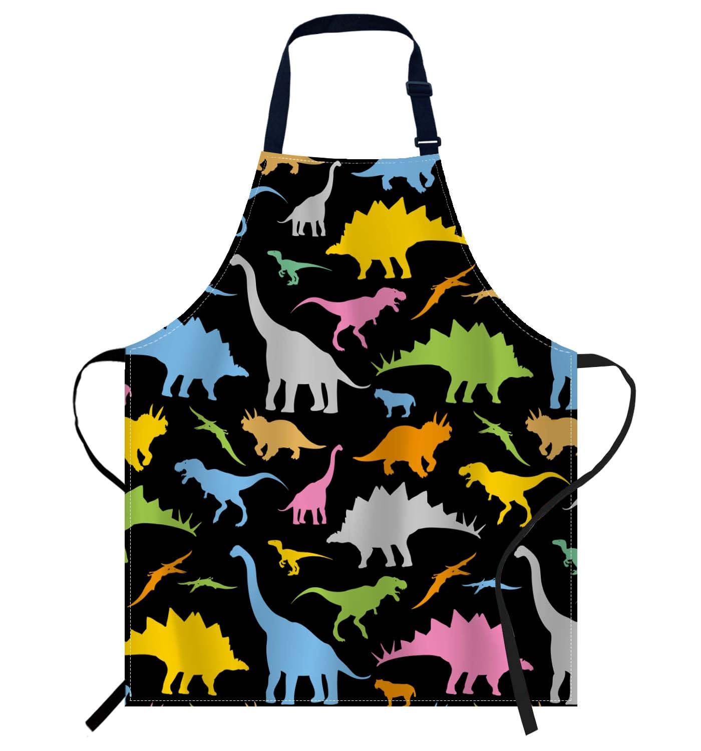 Smooffly Colorful Dinosaur Apron - Unisex Adjustable Bib Apron for Home Kitchen, Restaurant, Coffee House