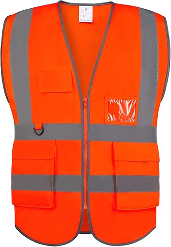 VICRR Chaleco de seguridad de alta visibilidad con bolsillos de tiras reflectantes, chaleco de trabajo para hombres y mujeres