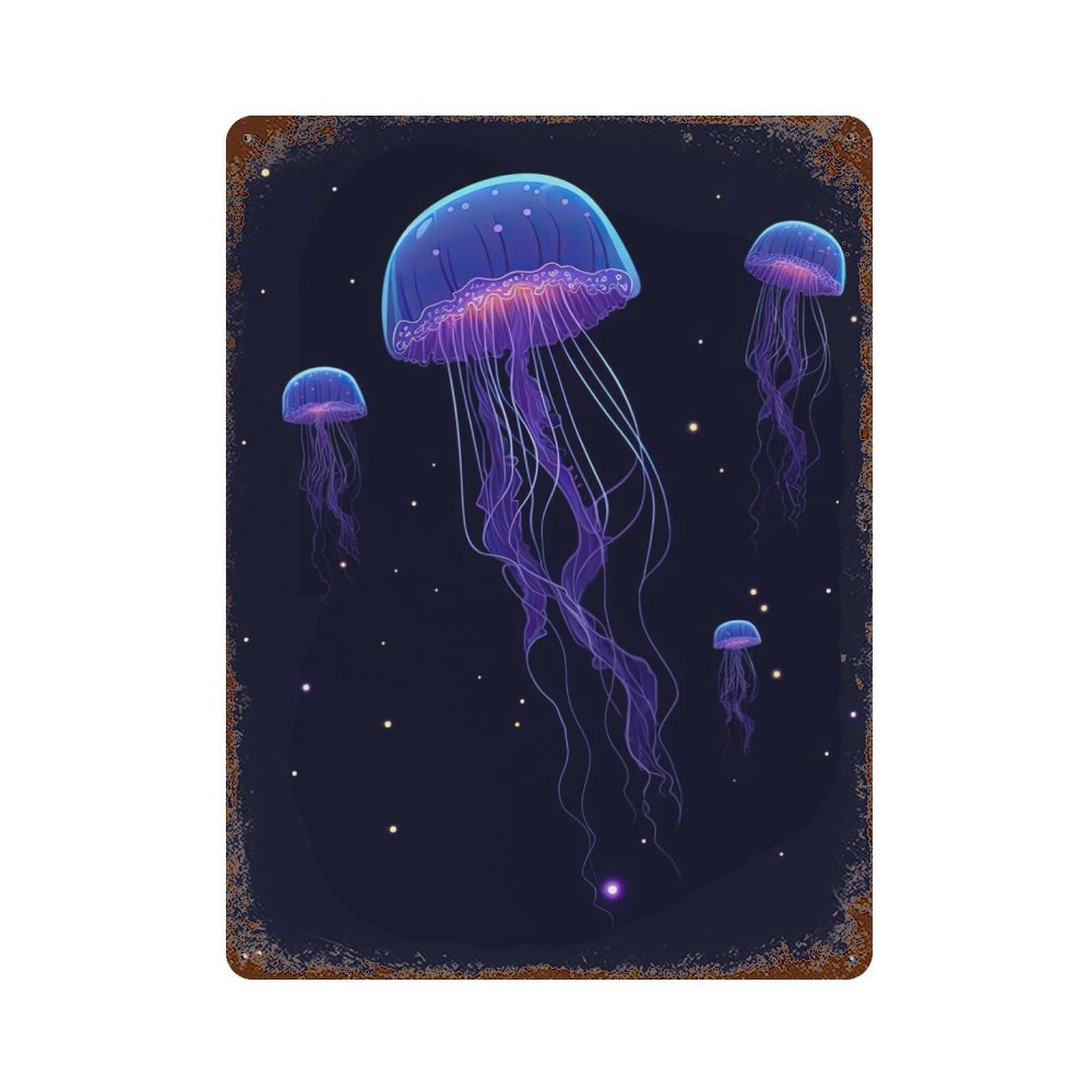 Garage Style Jellyfish Galaxy Rusty Metal Tin Sign 15.7"x11.8", Industrial Home Decor for Bar And Workshop
