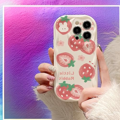 Miniatura 6 de Funda para iPhone 12 Mini, diseño de flores, diseño de conejo y flores, color rosa y blanco, adorable diseño de fresa