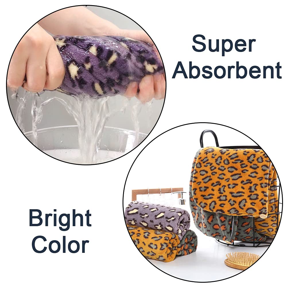 Bonnet De Séchage Microfibre - Lot De 4 - Motif Léopard - Absorbant Rapide - Pour Cheveux Longs Ou Courts - Taille Unique