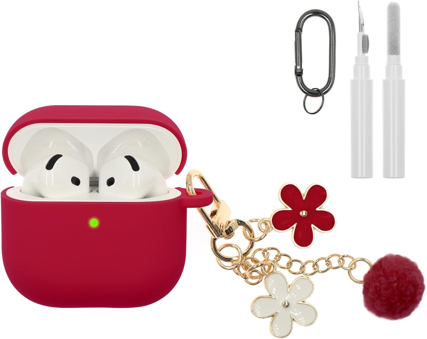 Compatible with AirPods 4 Case, Premium Soft Silicone Protective Case Cover for Apple AirPods 4th Generation with Cleaner Kit Keychain Accessories for Women Girls (WineRed, for AirPod 4 case)