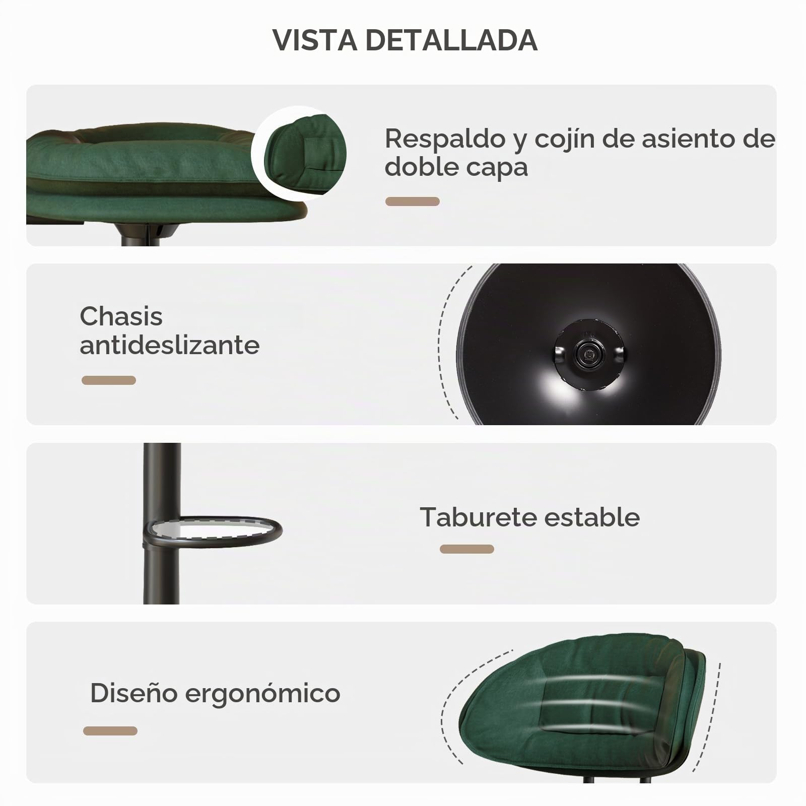 Hawthyhome Juego de 2 taburetes de Bar, taburetes ergonómicos Acolchados con Respaldo, taburetes de Bar Ajustables de Doble Capa, para Comedor, Bar en casa o Isla de Cocina,Color Verde Militar