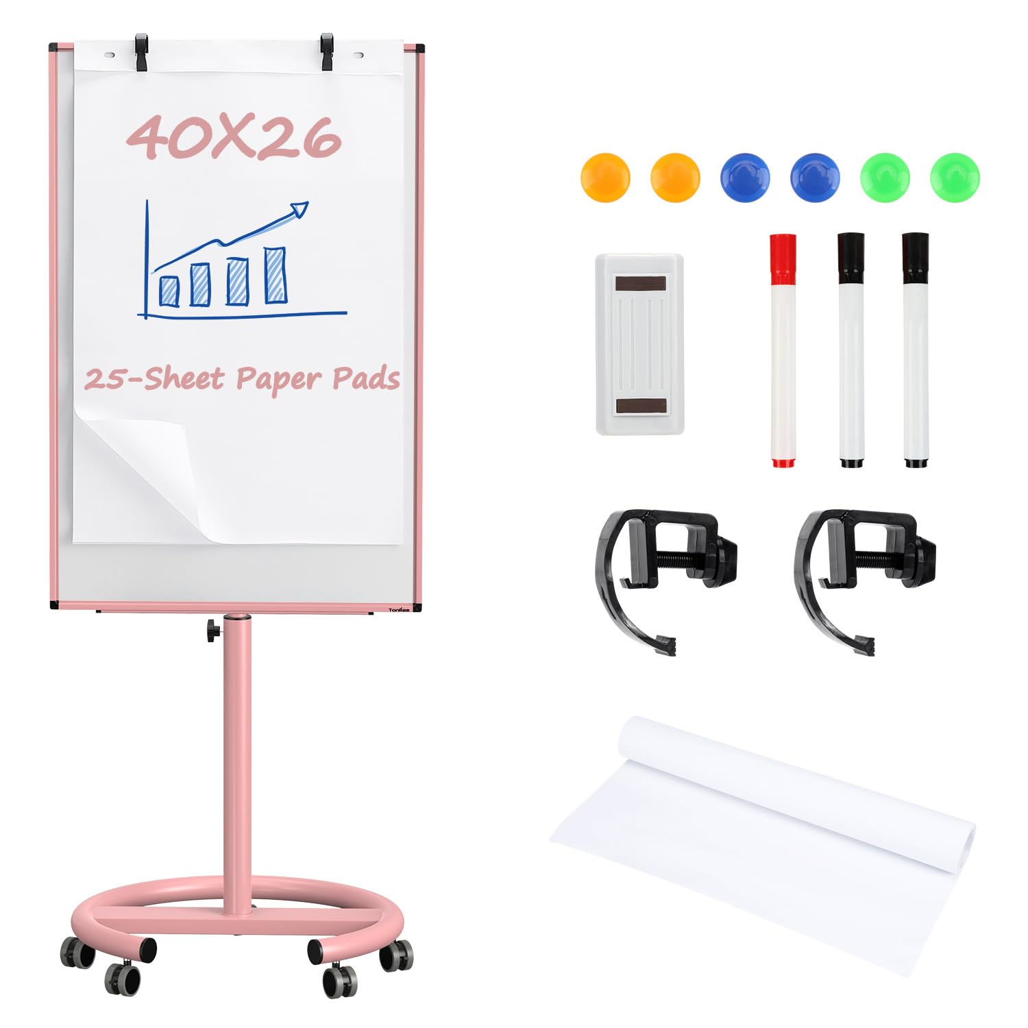 White Board on Wheels, 40x26 Inches Standing Dry Erase Board, Portable Whiteboard with Stand, Magnetic Mobile Whiteboard for Classroom, School, Office