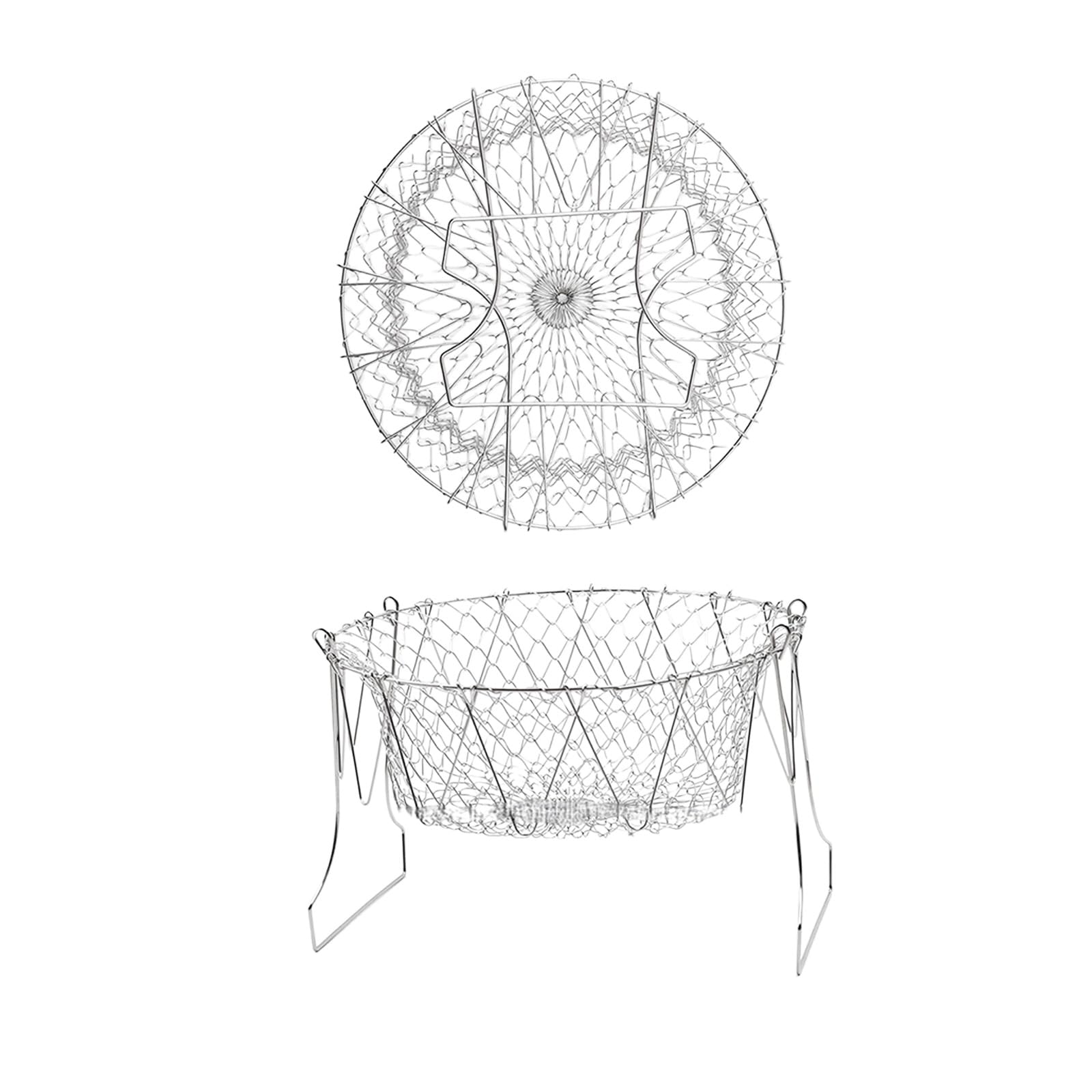 Whoasyst Food Grade 304 Stainless Steel Folding Fryers Basket Folding Basket Metal Texture Great for Home and Commercial Use Oil Control Fry
