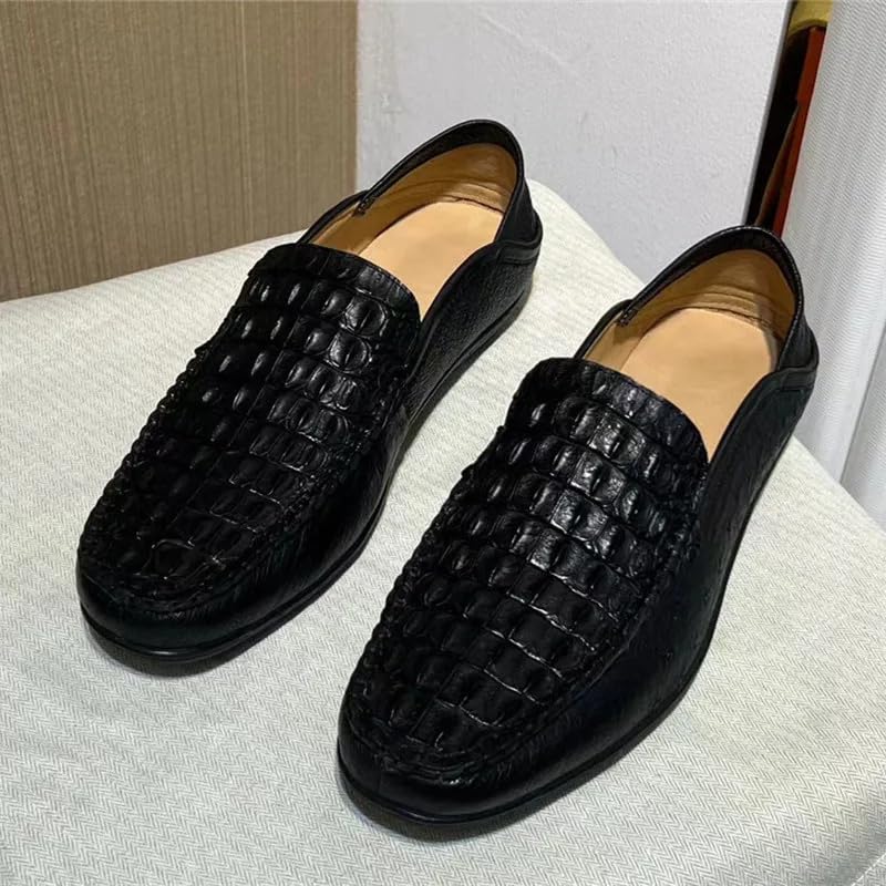 Authentic Real Crocodile Skin Classic Solid Black Men's Soft Moccasins Slippers Genuine Alligator Leather Male Slip-on Flats4