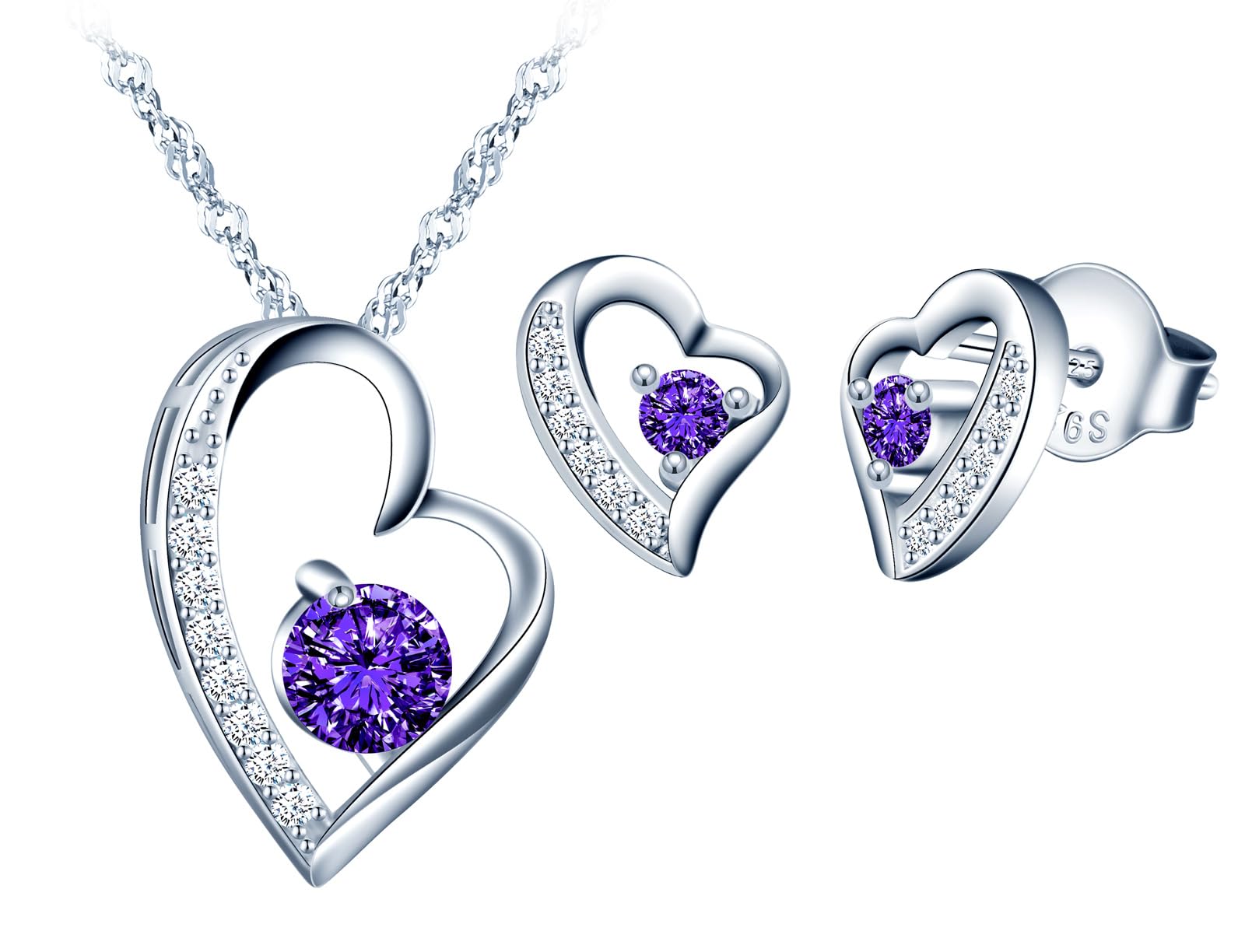 MICSAVI Collana e Orecchini di Cuore Set di Gioielli da Donna Ciondolo con Catenina Cuore in Argento Sterling 925 e Zirconia cubica