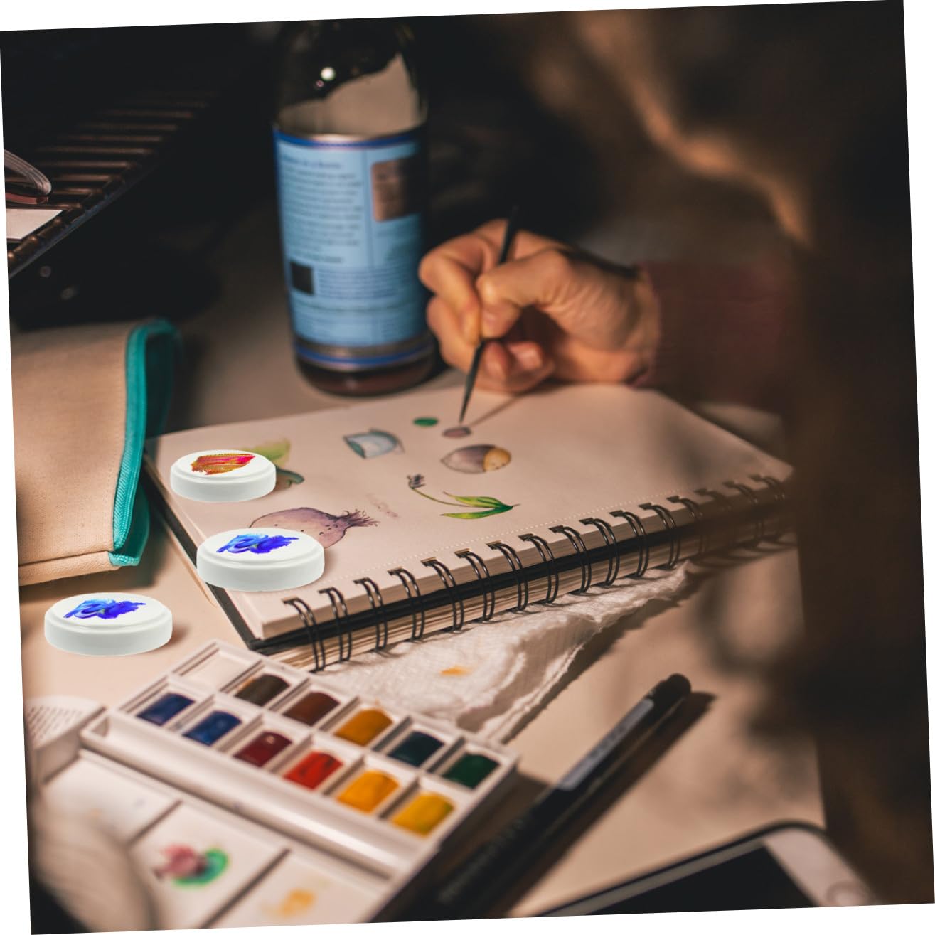 Gadpiparty Palette Céramique 5 Couches Empilable, Plateau à Mélange Peinture pour Artistes, Couleur Blanche avec Couvercle, Palette Polyvalente pour Aquarelle, Gouache et Peinture à l'huile,
