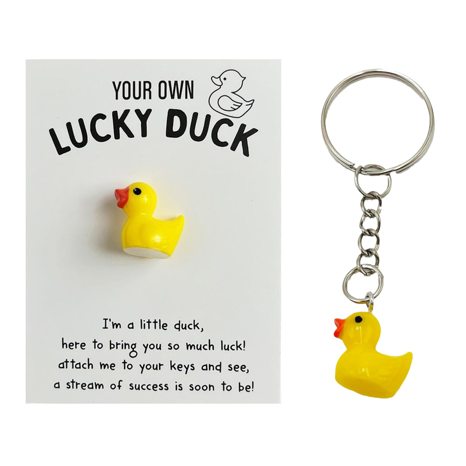 Virelle Unisex Yellow Duck Keyring Cute Little Duck Keychain, Mini Keyring With Good Luck Charm & Positive Duck Card, Pocket Hug Encouragement Gifts For Women Kids, Cute Keyrings For Women Gifts