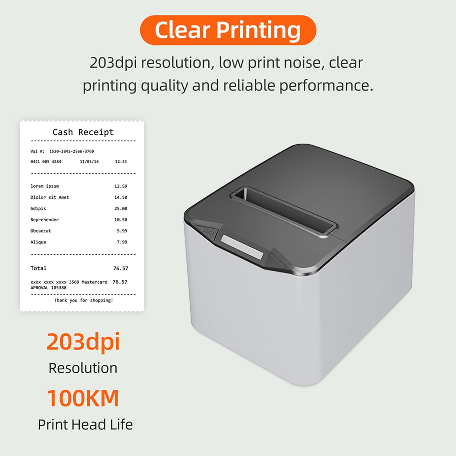Bisofice Impresora Térmica de Recibos 80mm Impresora Tickets, Impresora de Recibos con Función de Corte Automático, 220 mm/s, USB+LAN, ESC/POS, Compatible con Win/Linux/Mac