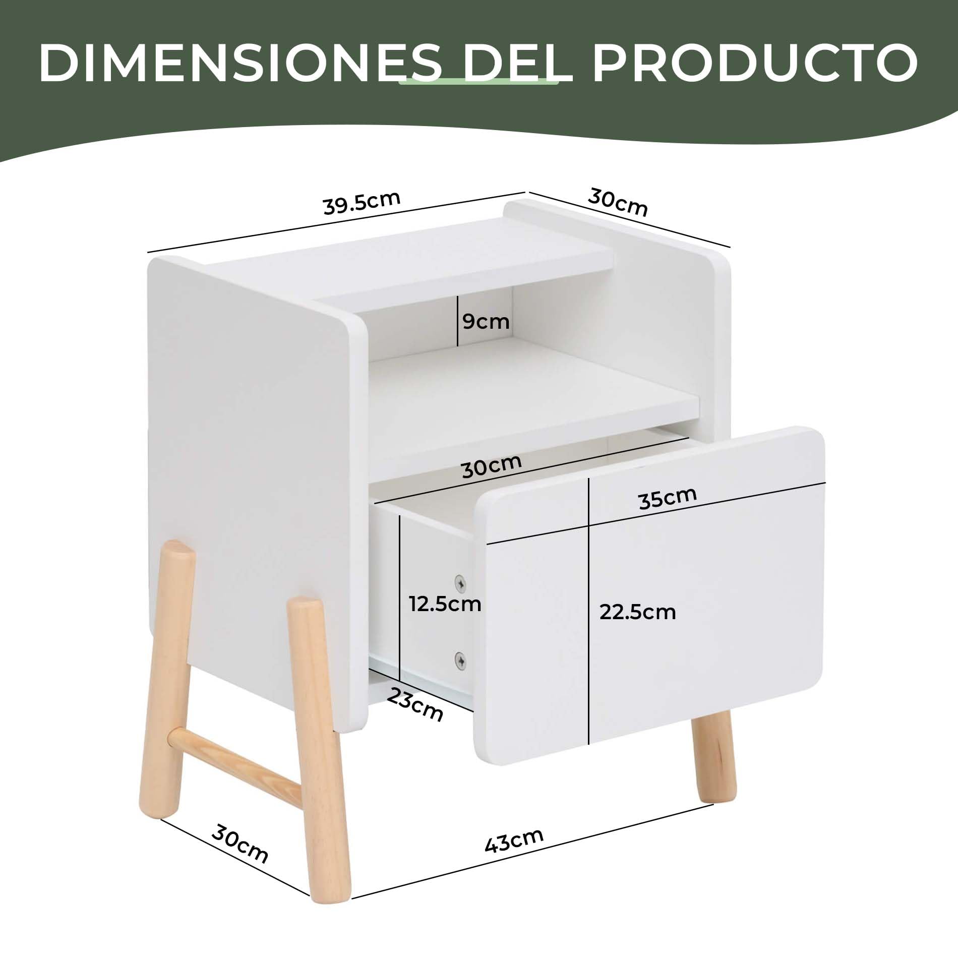 Rebecca Mobili Quadratischer Nachttisch, Nachttisch für Kinder, Weiß Braun, MDF Kiefer, mit 1 Schublade und 1 Regal, Abgerundete Kanten - Maße HxBxT: 49 x 43 x 30 cm - Art. RE7128