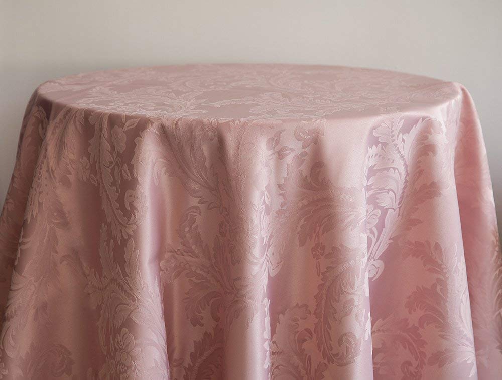 Decor Essentials Damask Tablecloth Table Linen Wedding Events Parties Decorations (Blush Pink, 132" Round)
