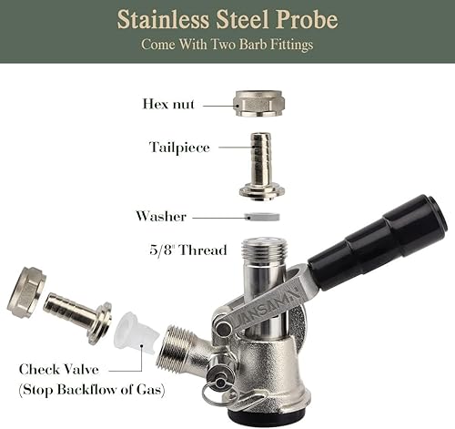 Miniatura 3 de Sankey - Acoplador de barril, grifo D con sonda de acero inoxidable 304, sistema de acoplador D con mango negro y abrazadera de manguera, estilo D,