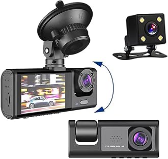 Dash Cam, 3 Channel Dash Cam, 1080P Daeh Cem Front and Inside, Triple Daih Cem,G-Sensor, 24Hr Parking,Night Vision, Front Rear Desh Cem Loop Recording