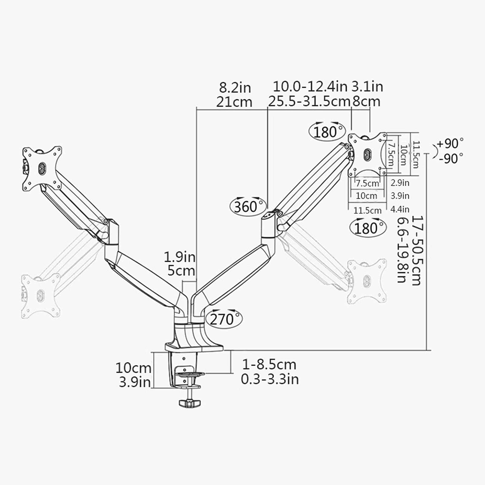 Supporto per Monitor a Doppio Schermo con Supporto per Monitor Regolabile con Molla a Gas, Supporto per Monitor da scrivania, Braccio per Schermo da 17-32 Pollici, Staff