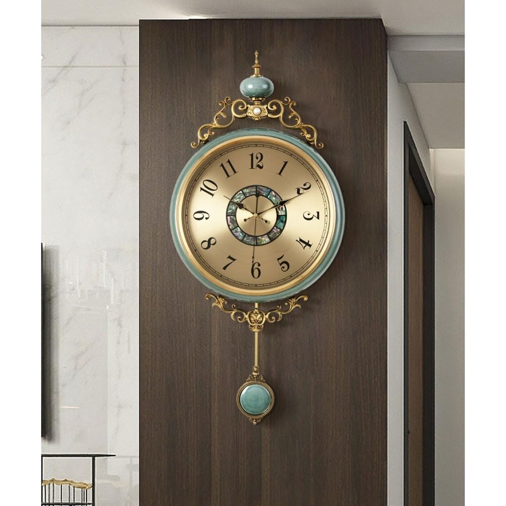 Relojes De Pared Reloj de pared decorativo de cerámica retro nórdico, reloj for sala de estar, colgante de pared, luz creativa, reloj de pared de lujo con fondo de TV Decoración De Habitaciones