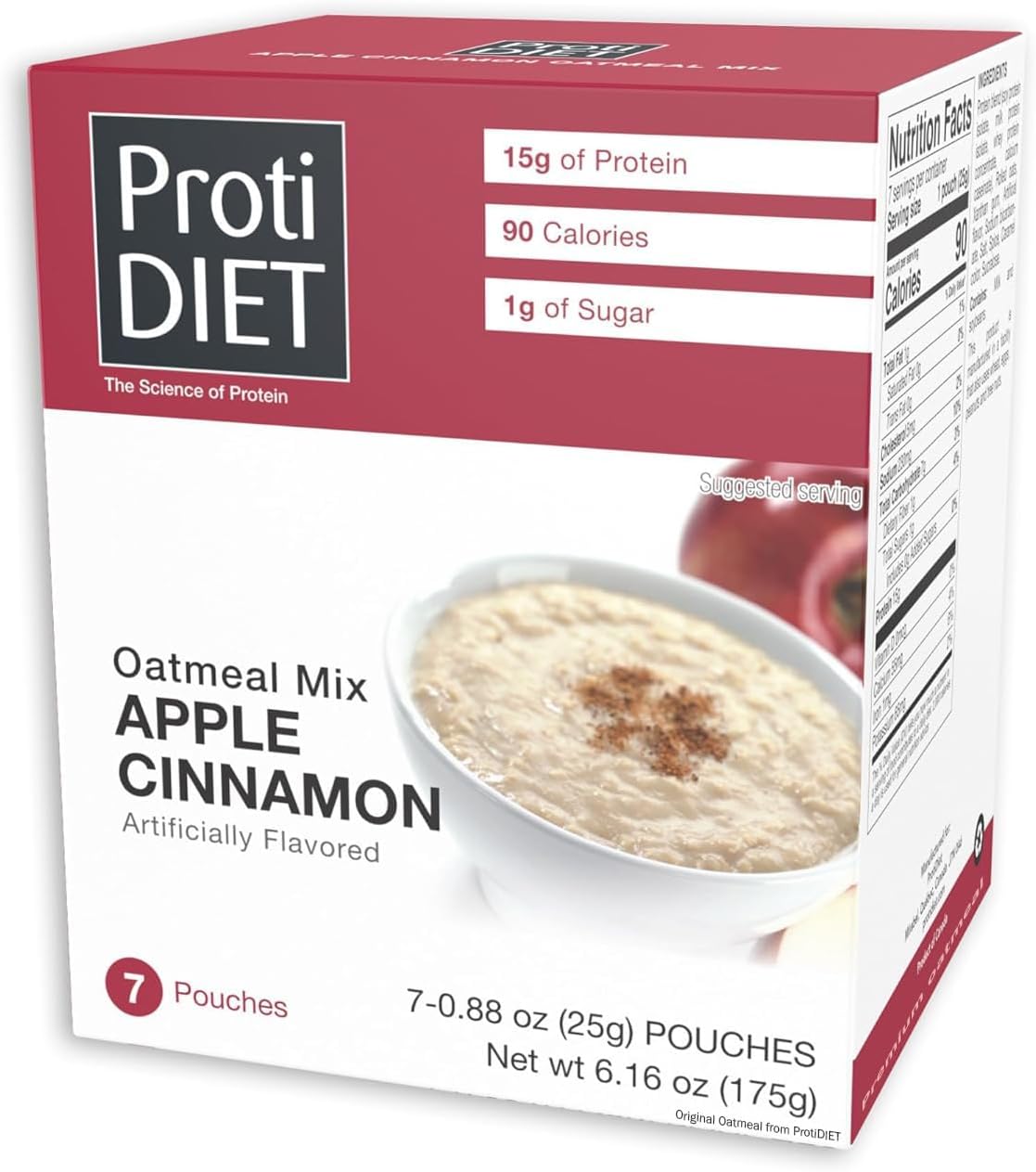 High Protein Apple Cinnamon Oatmeal - 15g Protein, Sugar Free with Added Fiber - Instant Oatmeal for a Healthy and Nutritious Breakfast, Packed with Essential Nutrients - 7 Packets Per Box