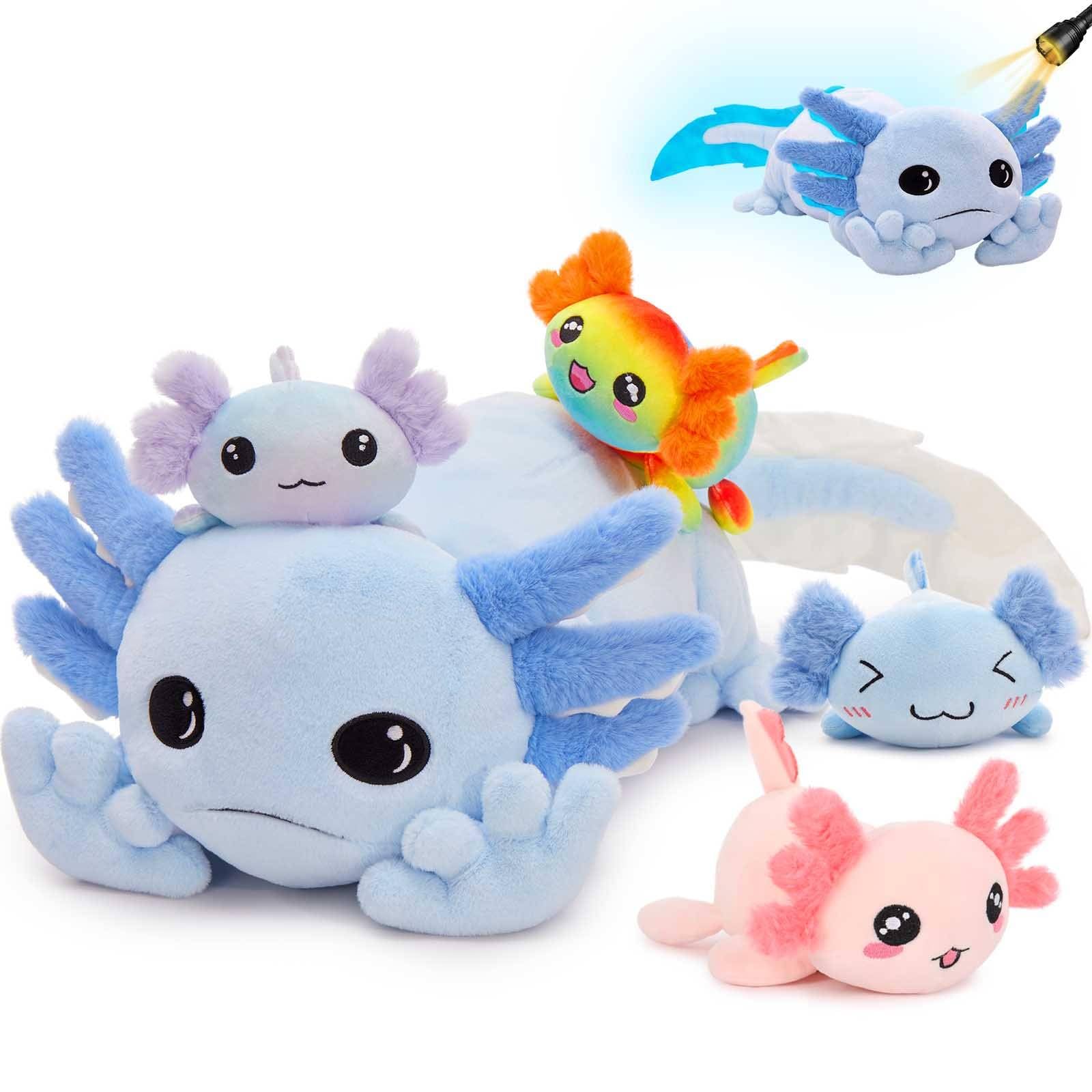 MaoGoLan 5 Pcs Axolotl Stuffed Animal with 4 Babies, 31.5", Blue