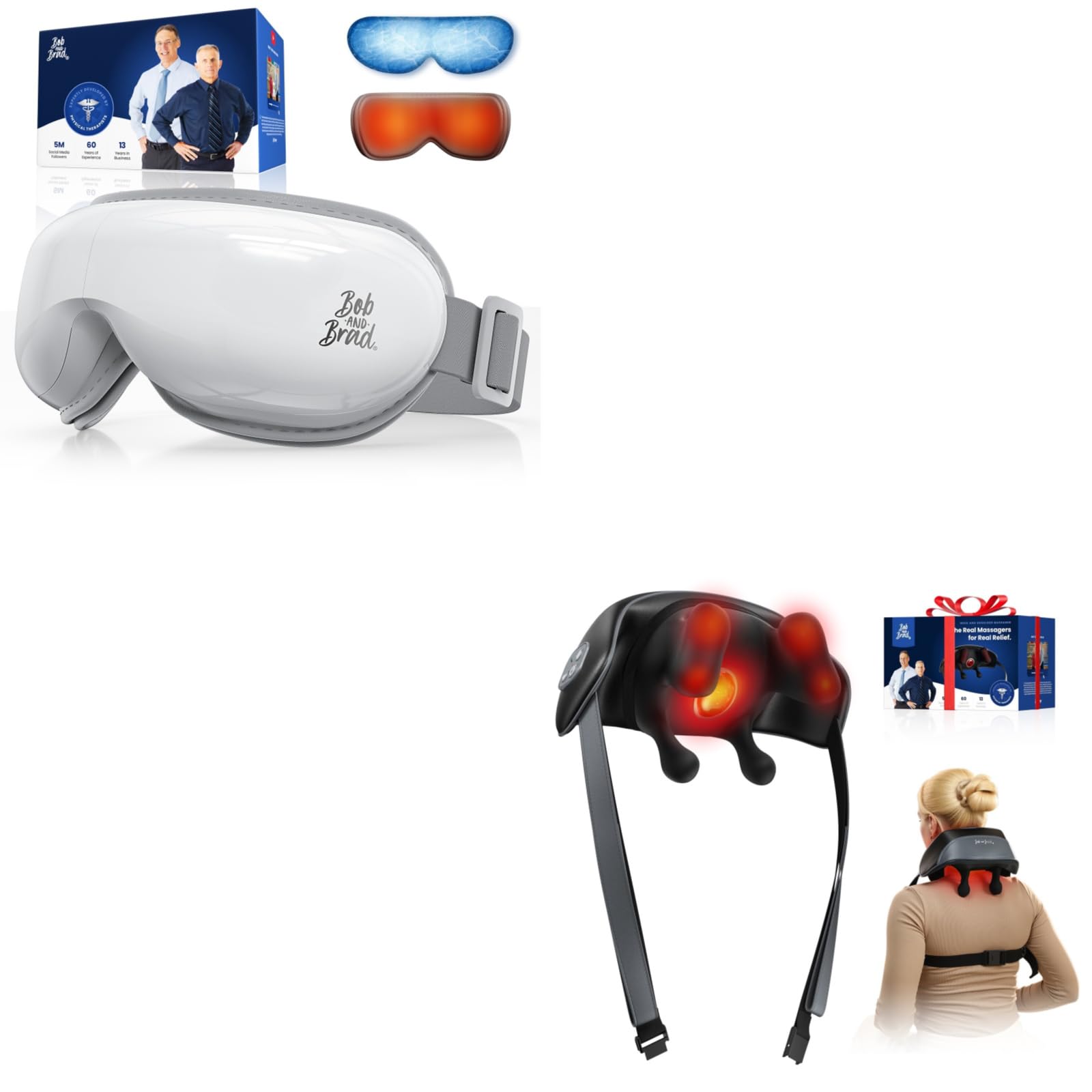 Bob and Brad EyeOasis 3 - Augenmassagegerät Weiß mit Wärme und Kälte & 4D Shiatsu Nackenmassagegerät mit Wärme