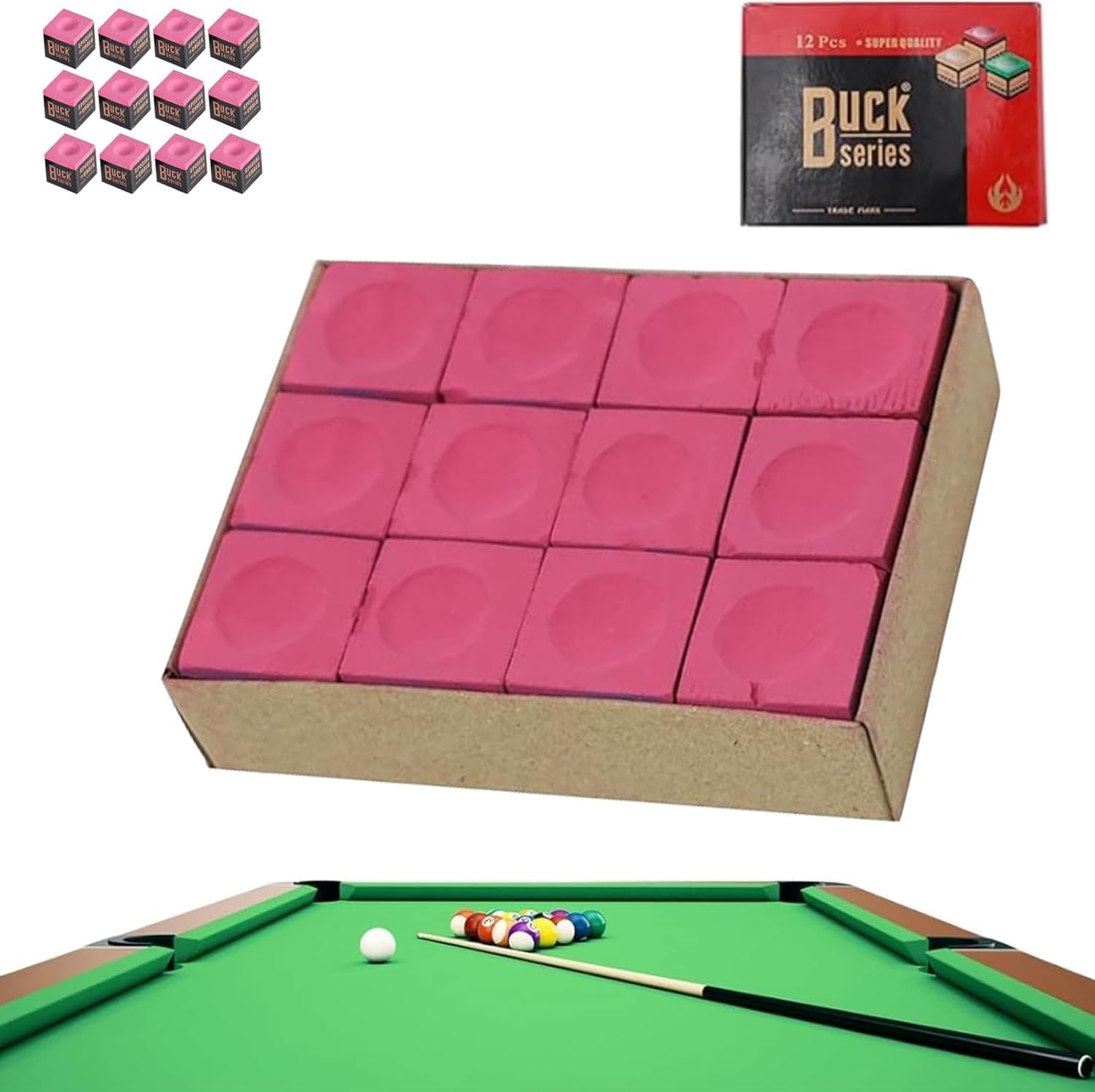 KSVFTB 12 Pcs Pool Chalk, Snooker Chalk for Enhanced Grip and Control, Professional Billiard Cue Chalk, Pink Pool Cue Chalk for Practice and Tournament Play Billiard Players Enthusiasts Home