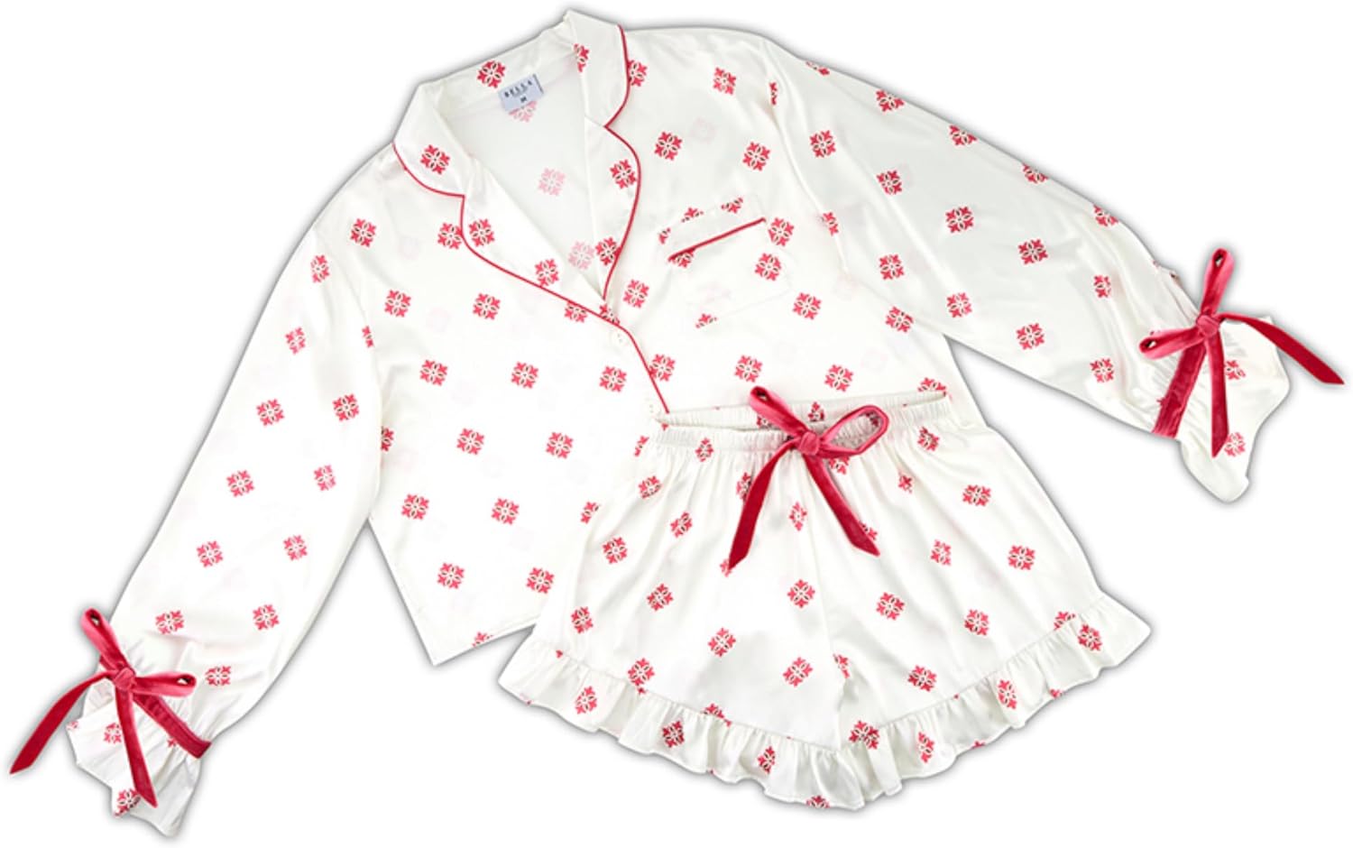 Bella Sleep + Spa womens Pajamas for Women - 2-piece Ruffled Satin